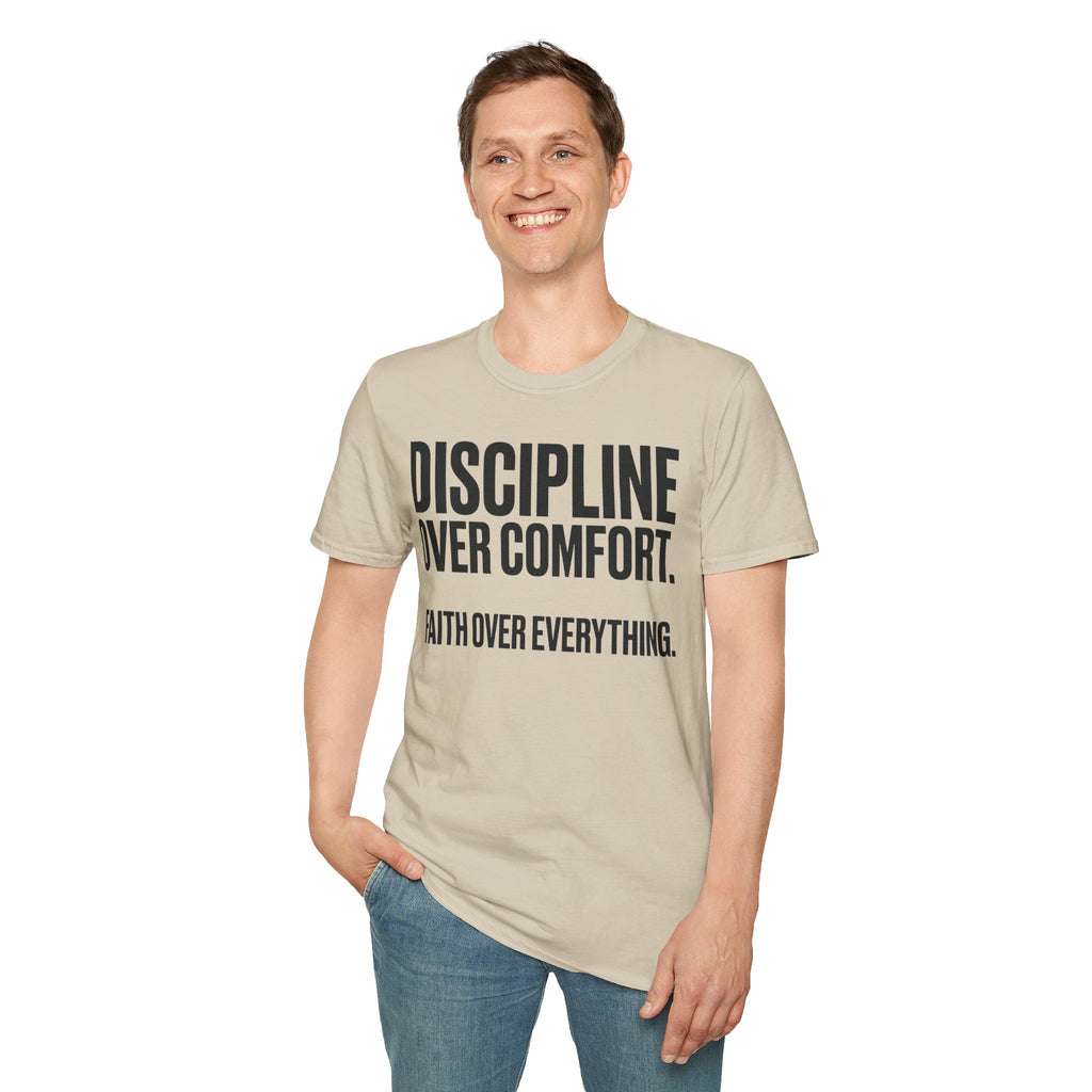 Discipline Over Comfort - Faith Over Everything Christian Runner T-Shirt