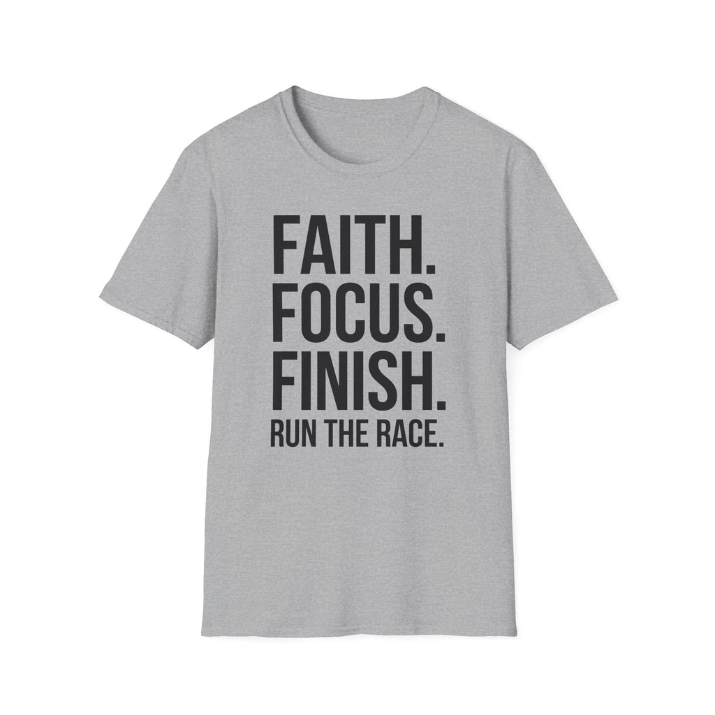 Faith Focus Finish - Run the Race Christian Runner T-Shirt