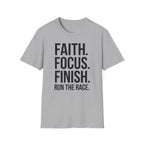 Faith Focus Finish - Run the Race Christian Runner T-Shirt