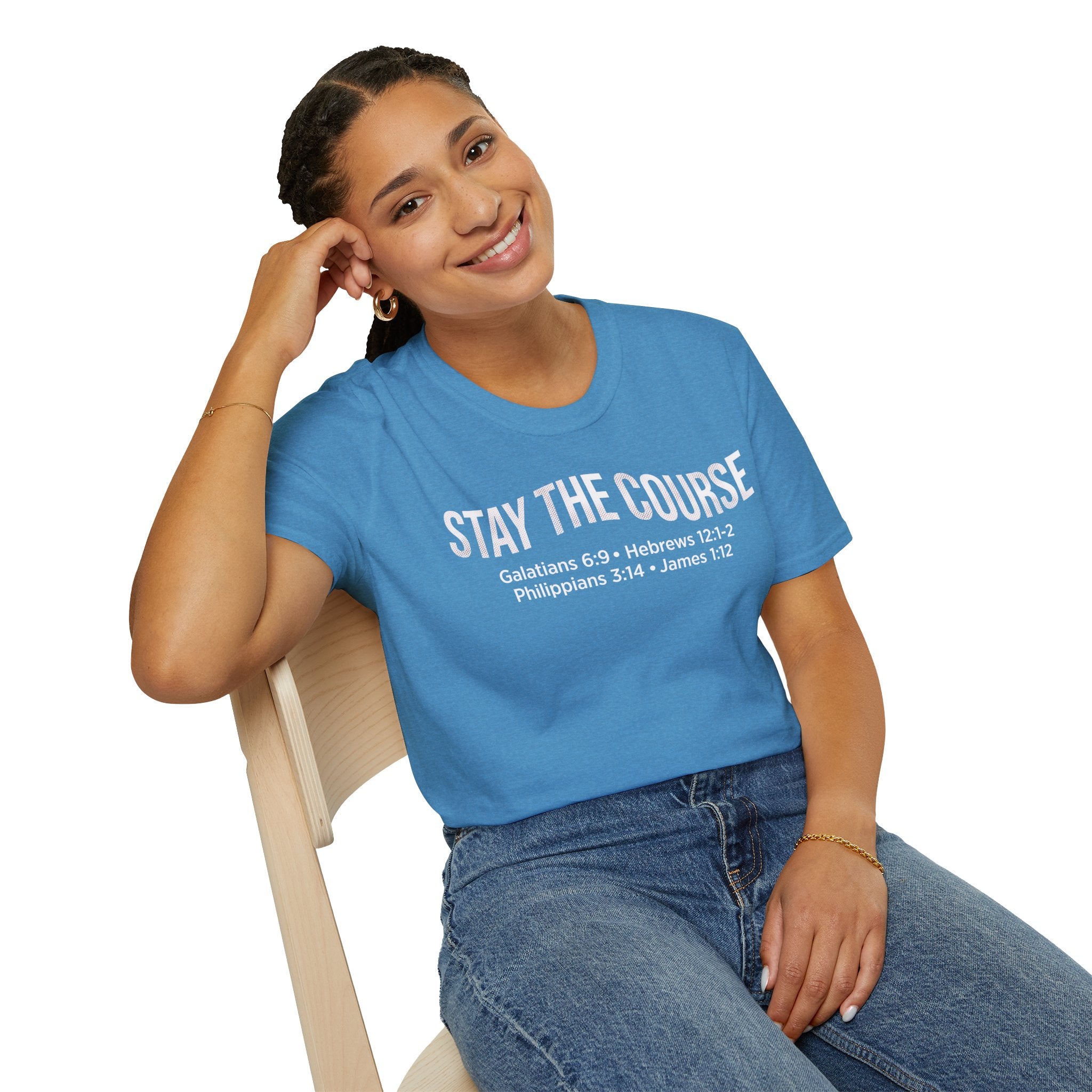 Stay The Course Bible Verse Christian Runner T-Shirt (Curvy Text)