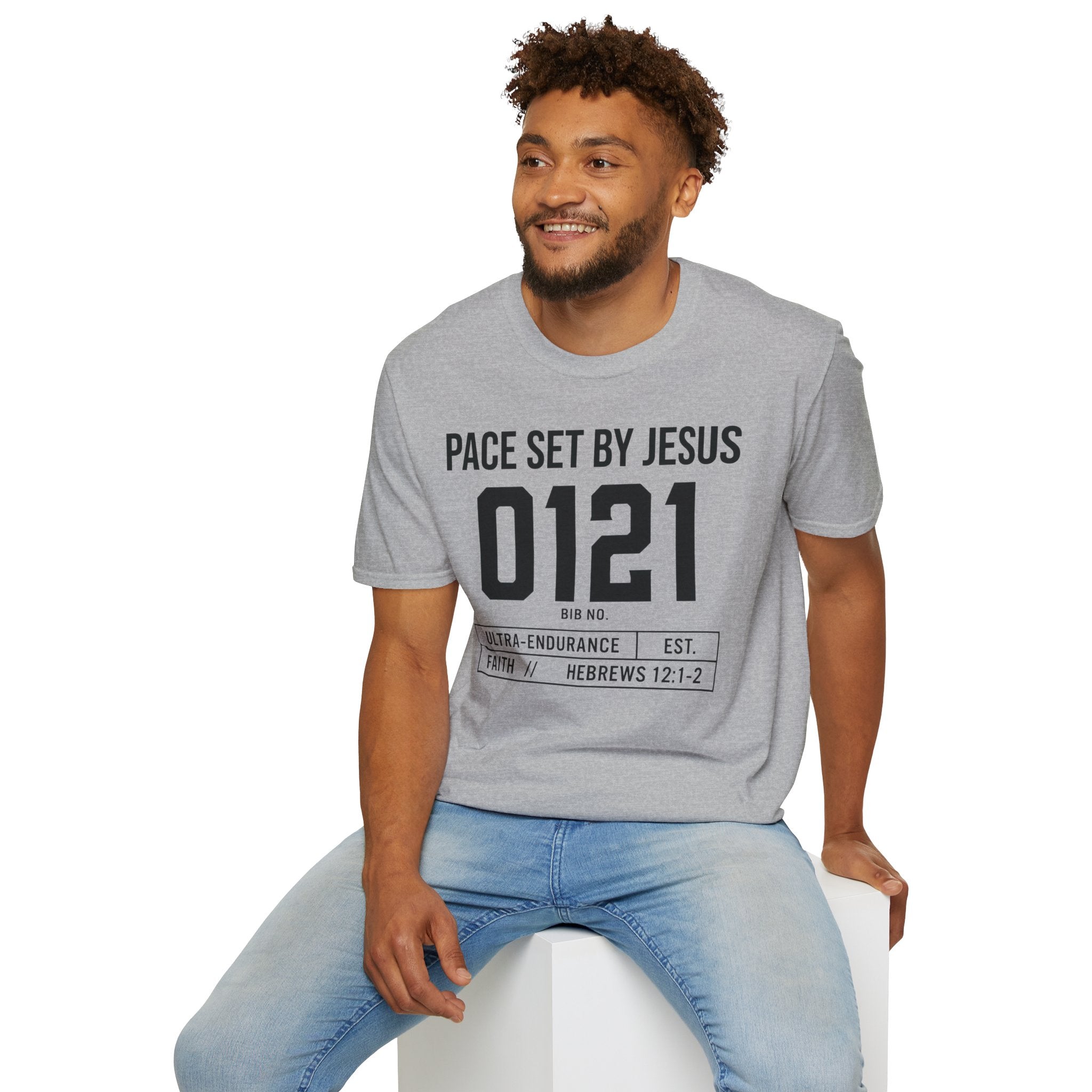 Pace Set by Jesus 0121 Bib Style Christian Runner T-Shirt