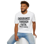 Endurance Through Faith - Run with Purpose Christian Runner T-Shirt