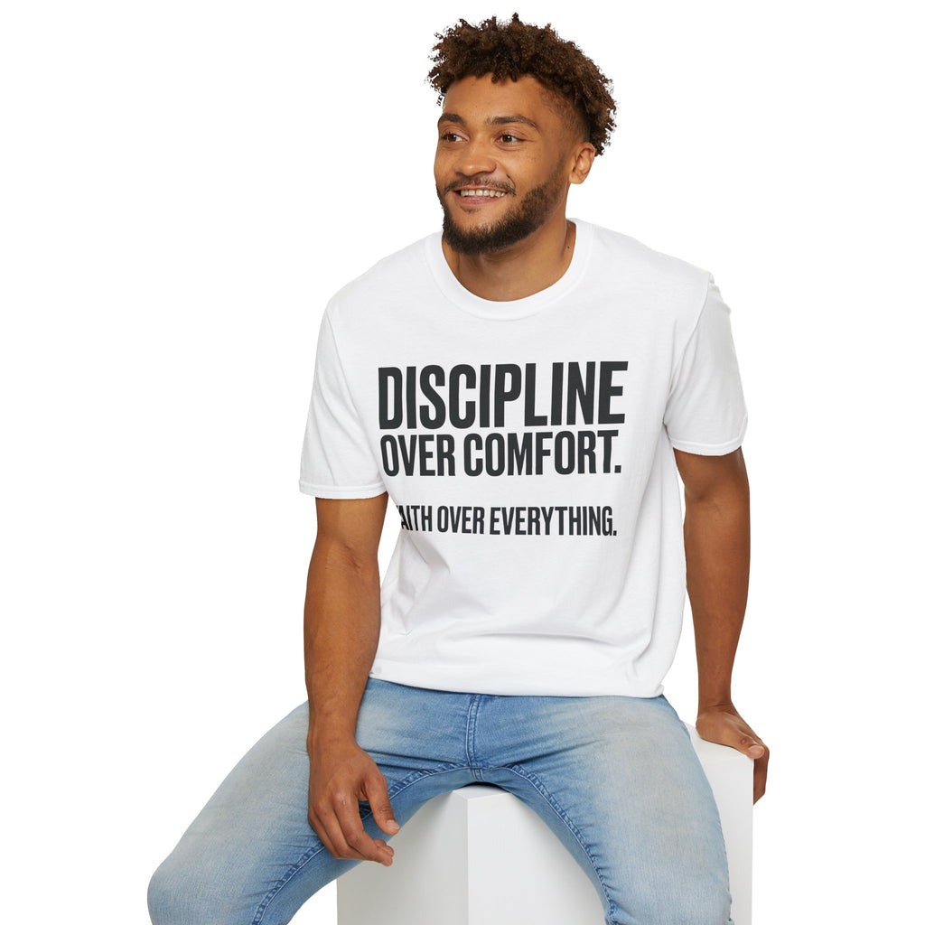 Discipline Over Comfort - Faith Over Everything Christian Runner T-Shirt