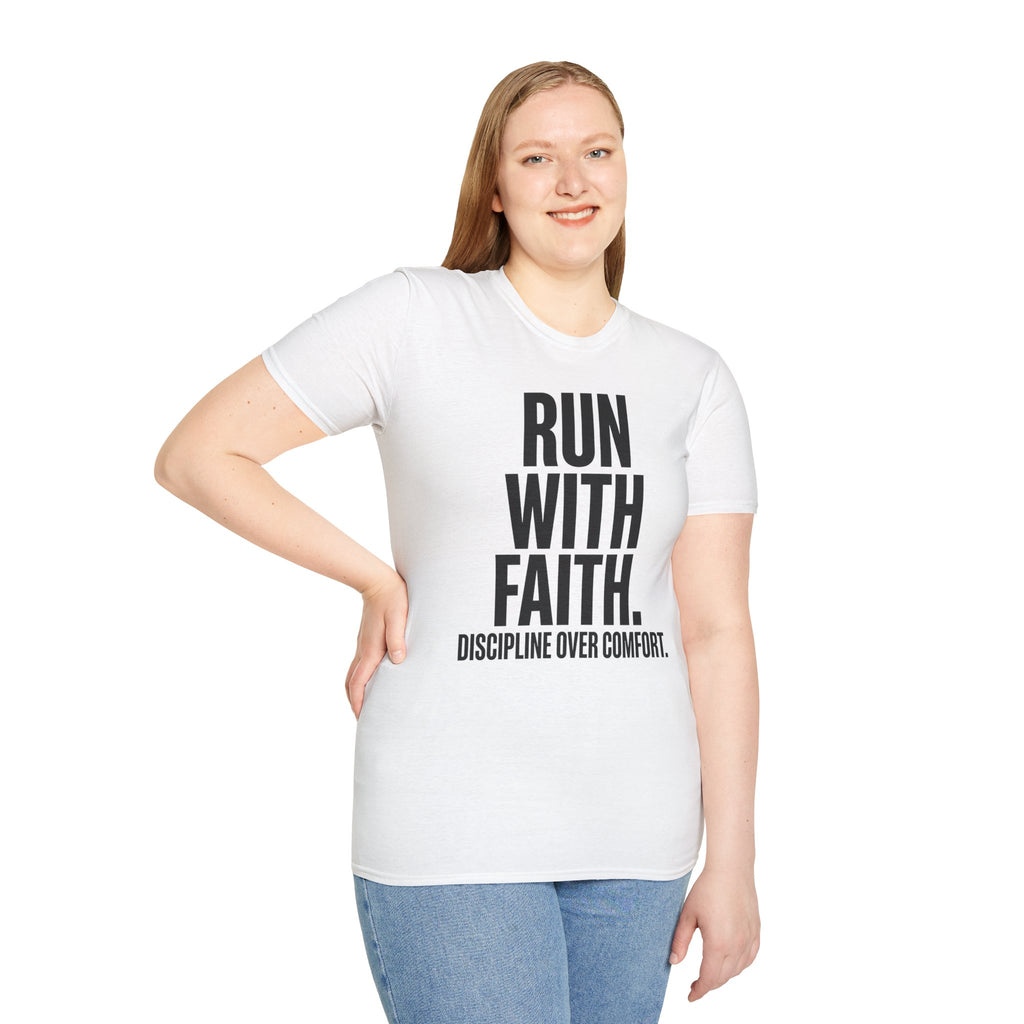 Run With Faith Discipline Over Comfort Christian Runner T-Shirt
