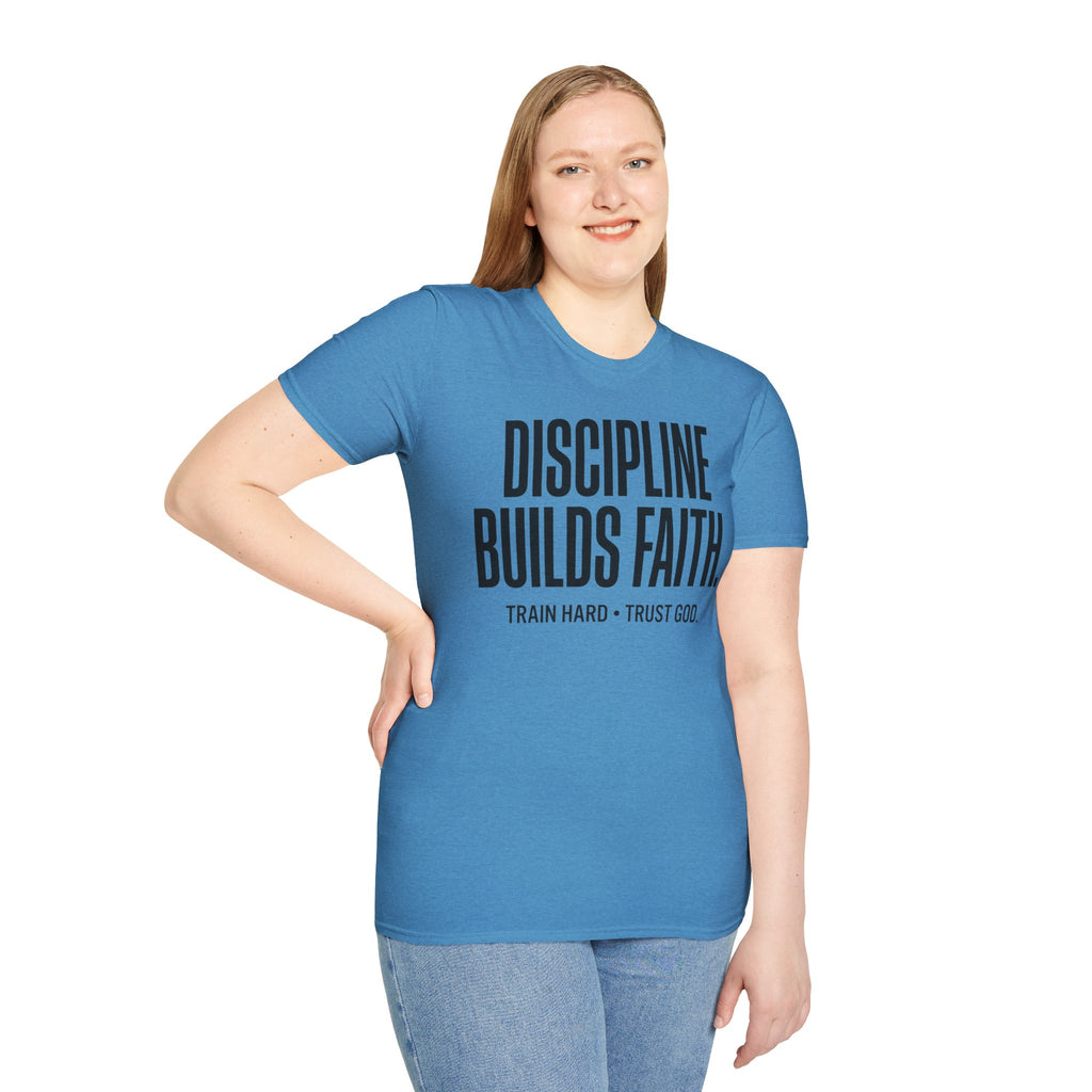 Discipline Builds Faith - Train Hard - Trust God Christian Runner T-Shirt