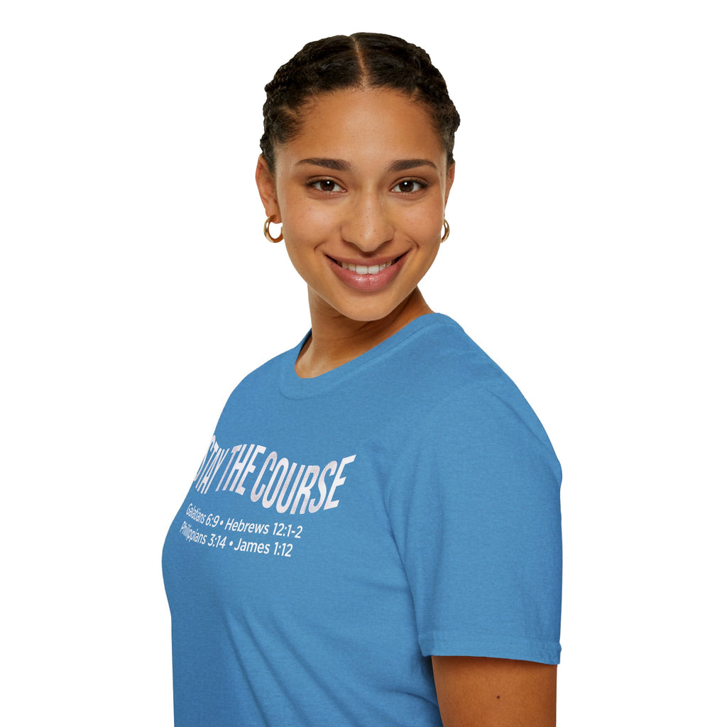 Stay The Course Bible Verse Christian Runner T-Shirt (Curvy Text)