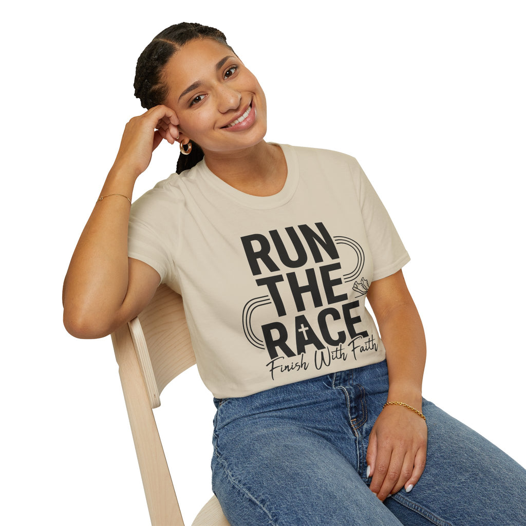 Run the Race - Finish with Faith Christian Runner T-Shirt