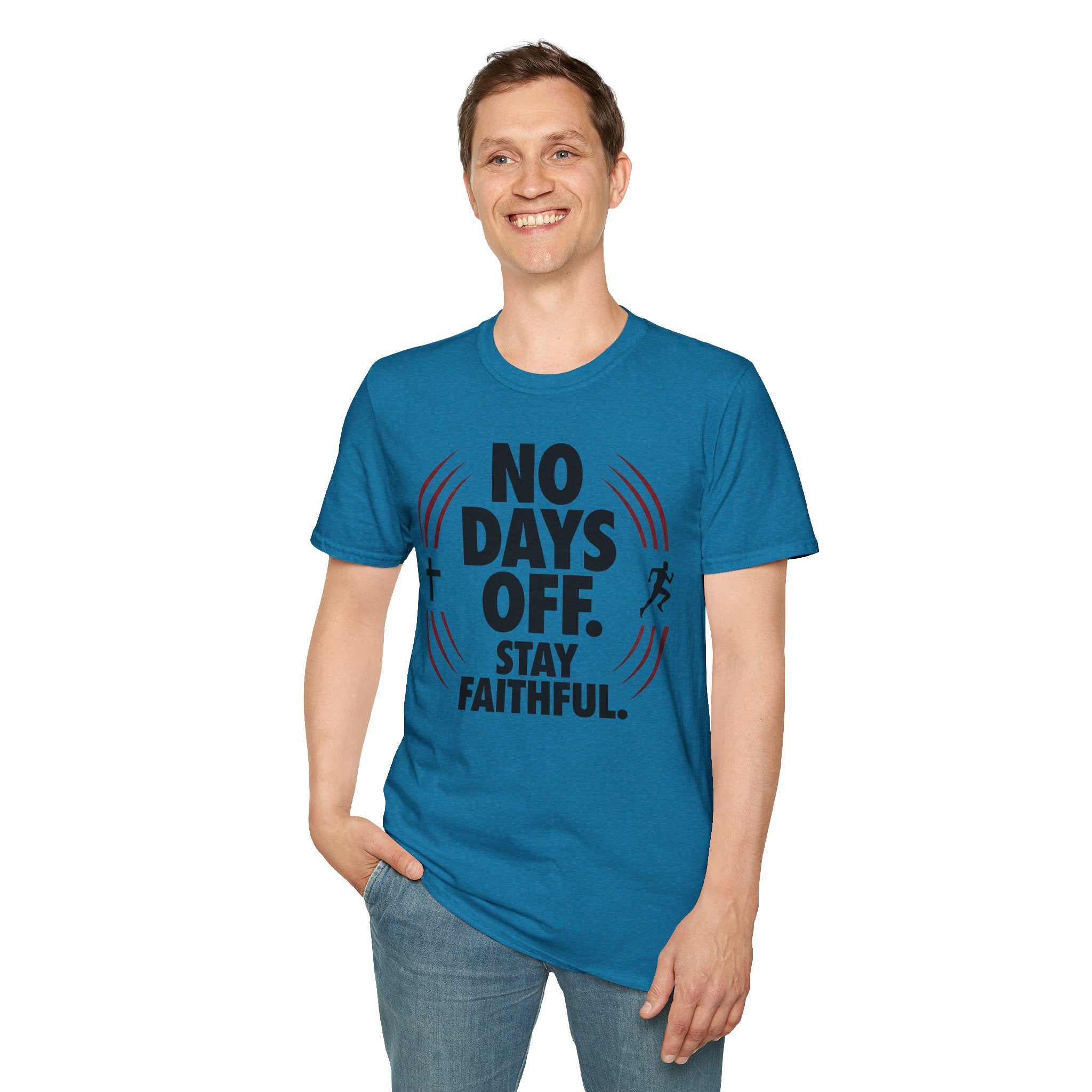 No Days Off Stay Faithful Christian Runner T-Shirt (Male)