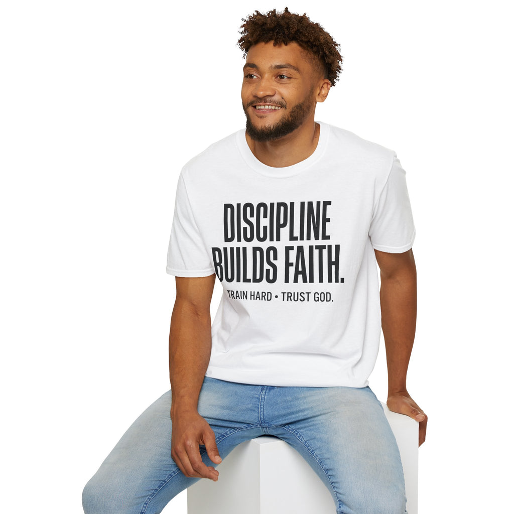 Discipline Builds Faith - Train Hard - Trust God Christian Runner T-Shirt