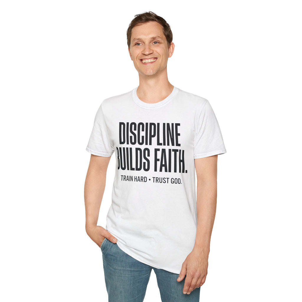 Discipline Builds Faith - Train Hard - Trust God Christian Runner T-Shirt