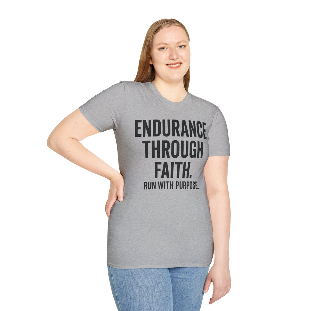 Endurance Through Faith - Run with Purpose Christian Runner T-Shirt