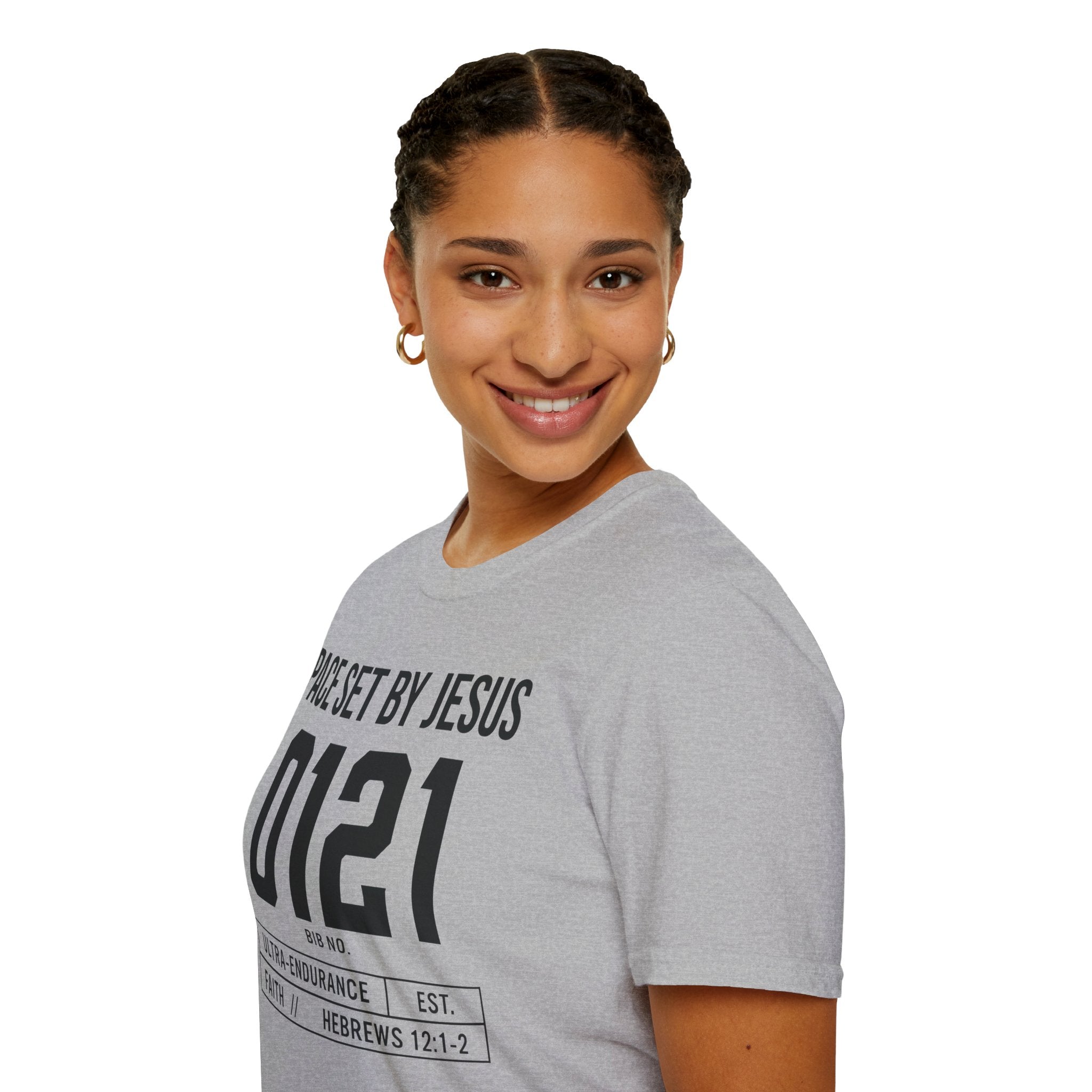 Pace Set by Jesus 0121 Bib Style Christian Runner T-Shirt
