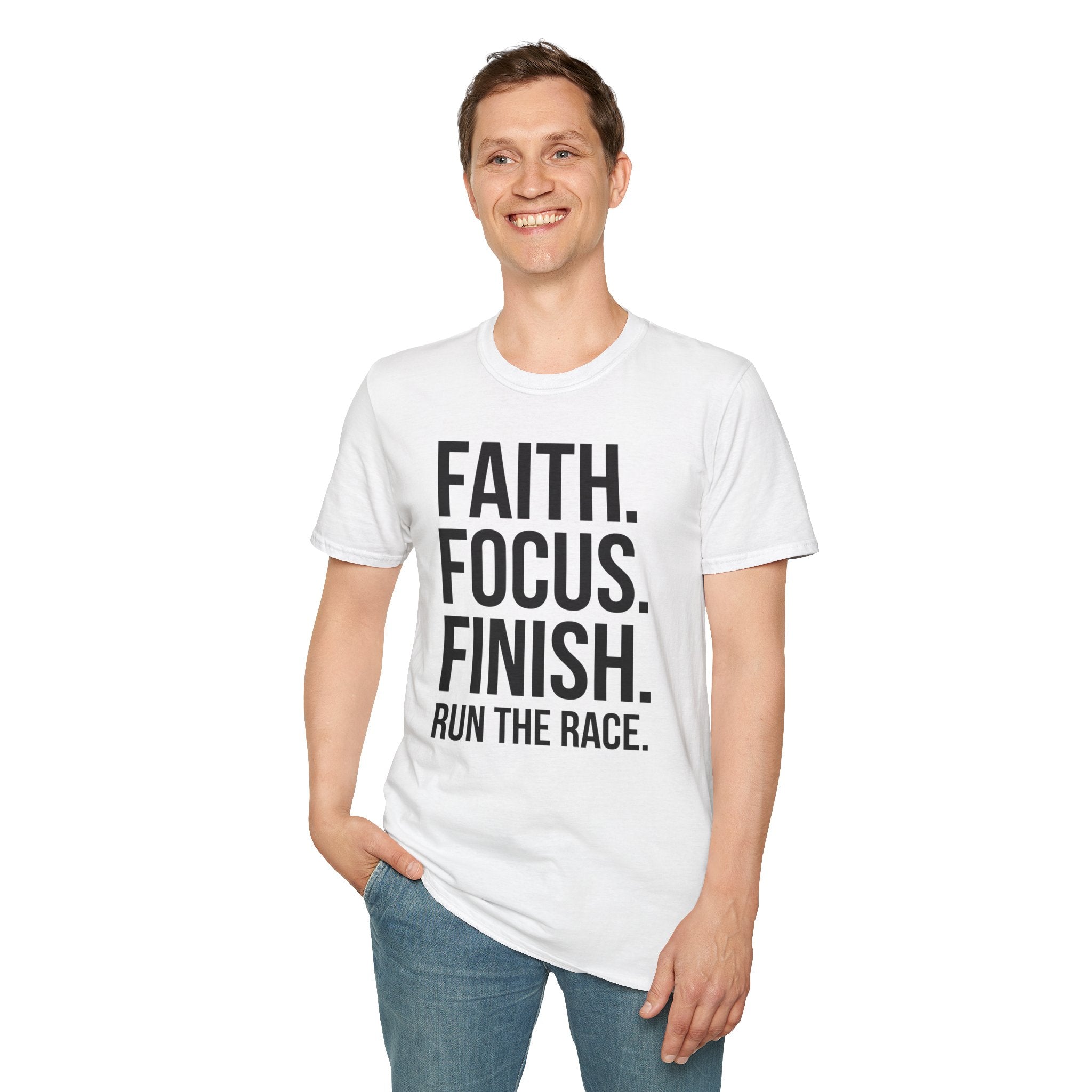 Faith Focus Finish - Run the Race Christian Runner T-Shirt