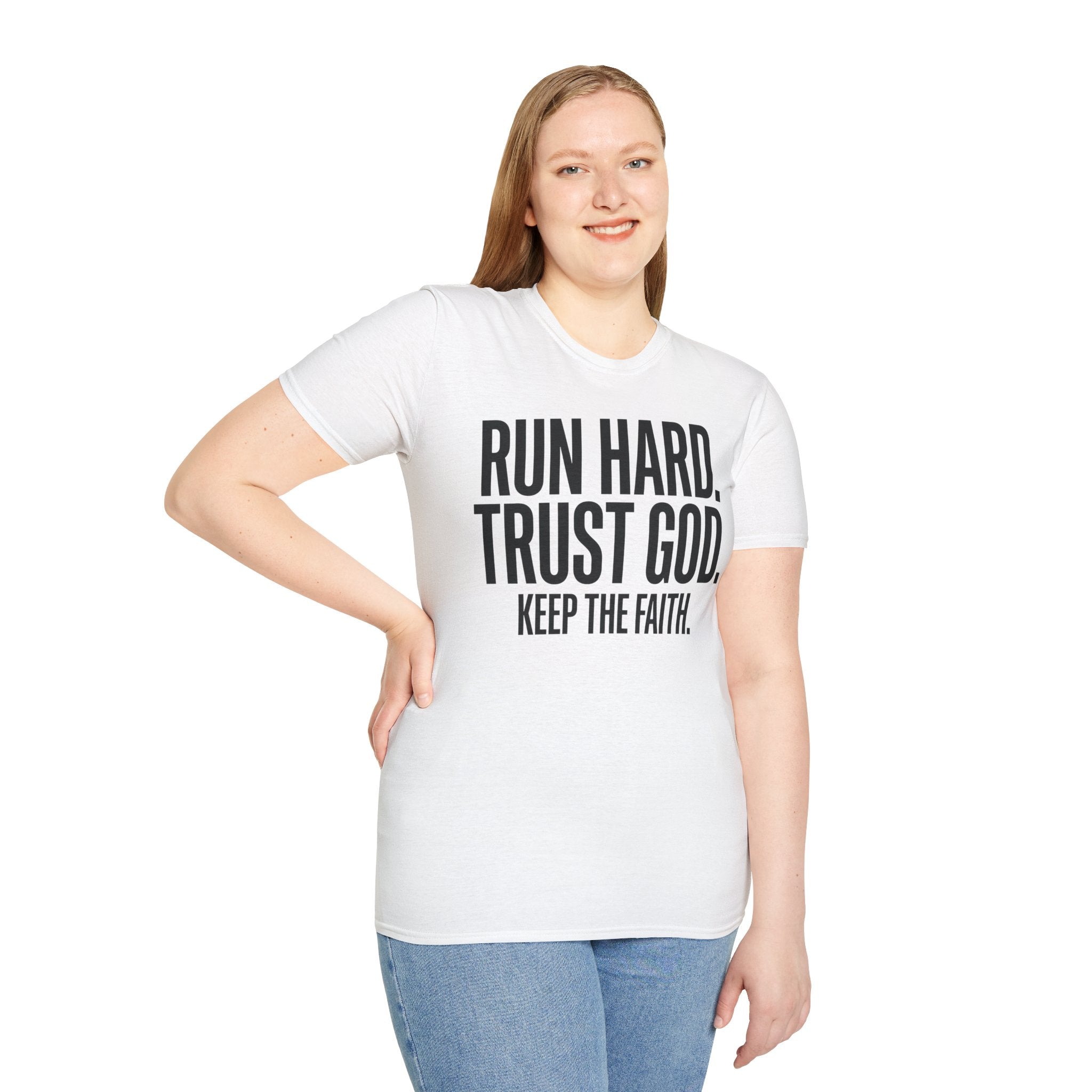 Run Hard Trust God Keep the Faith Christian Runner T-Shirt