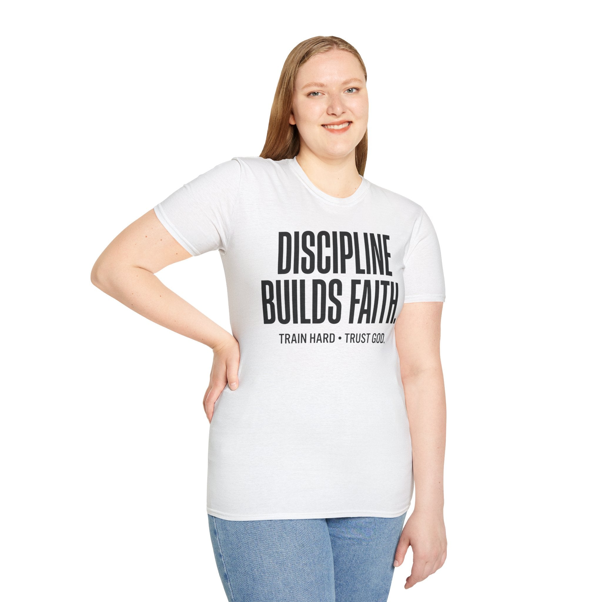Discipline Builds Faith - Train Hard - Trust God Christian Runner T-Shirt