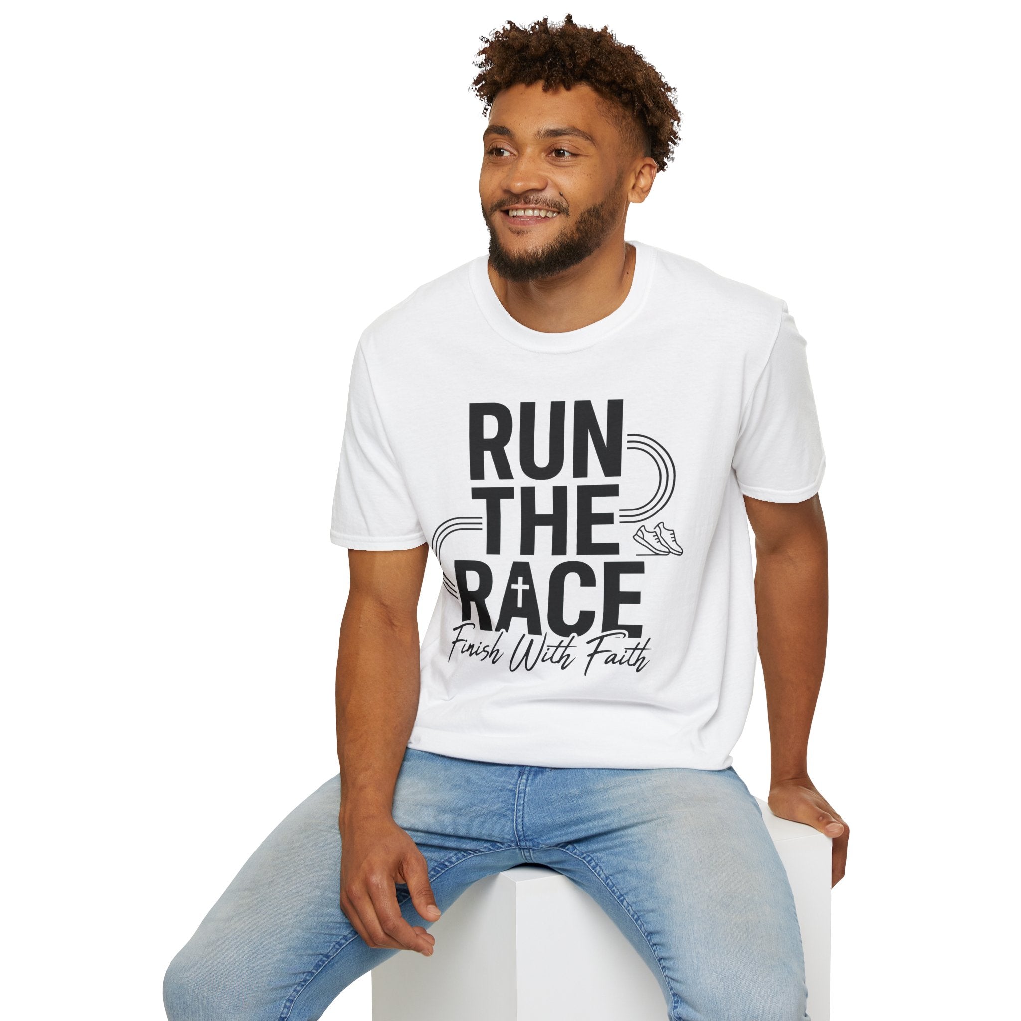 Run the Race - Finish with Faith Christian Runner T-Shirt