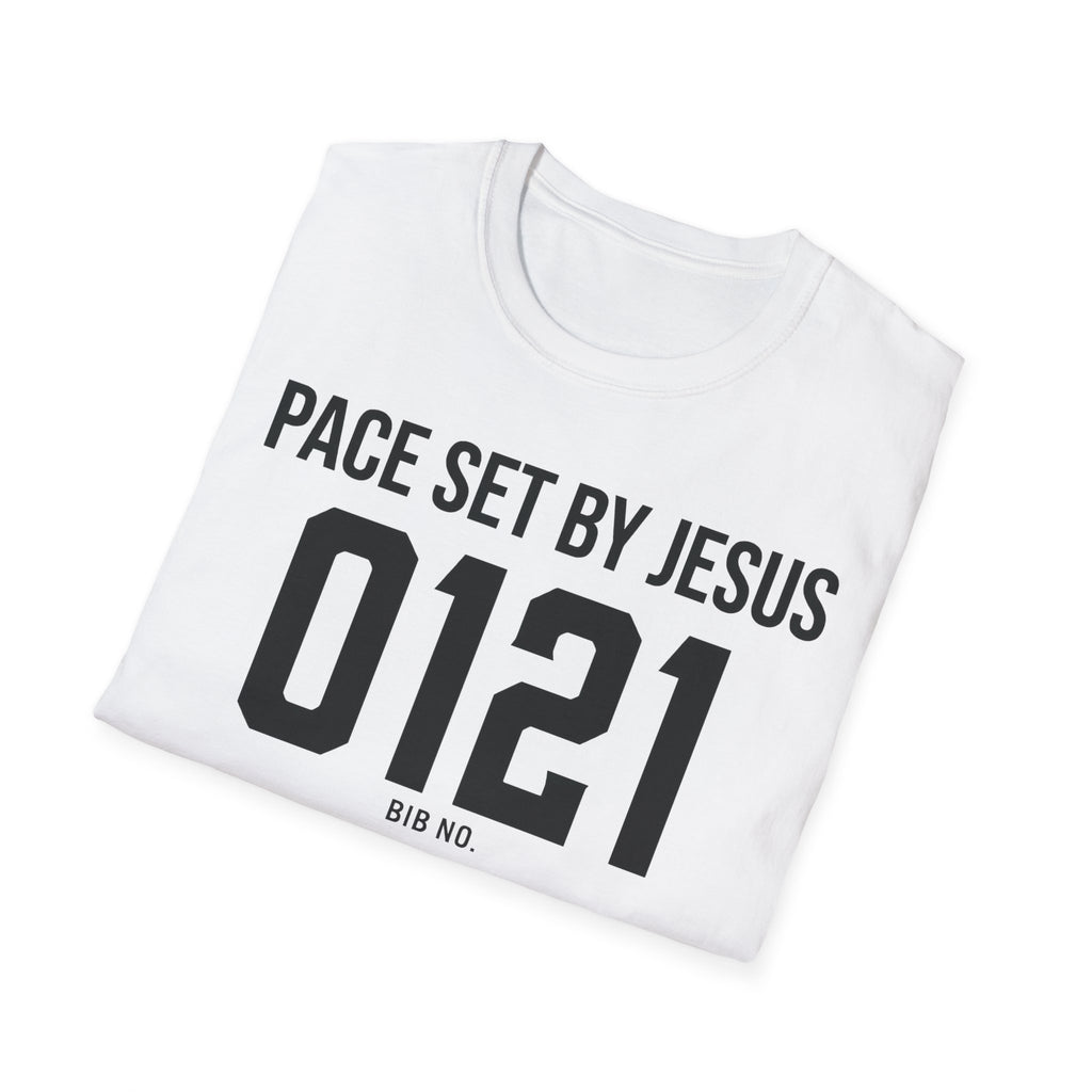 Pace Set by Jesus 0121 Bib Style Christian Runner T-Shirt