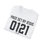Pace Set by Jesus 0121 Bib Style Christian Runner T-Shirt