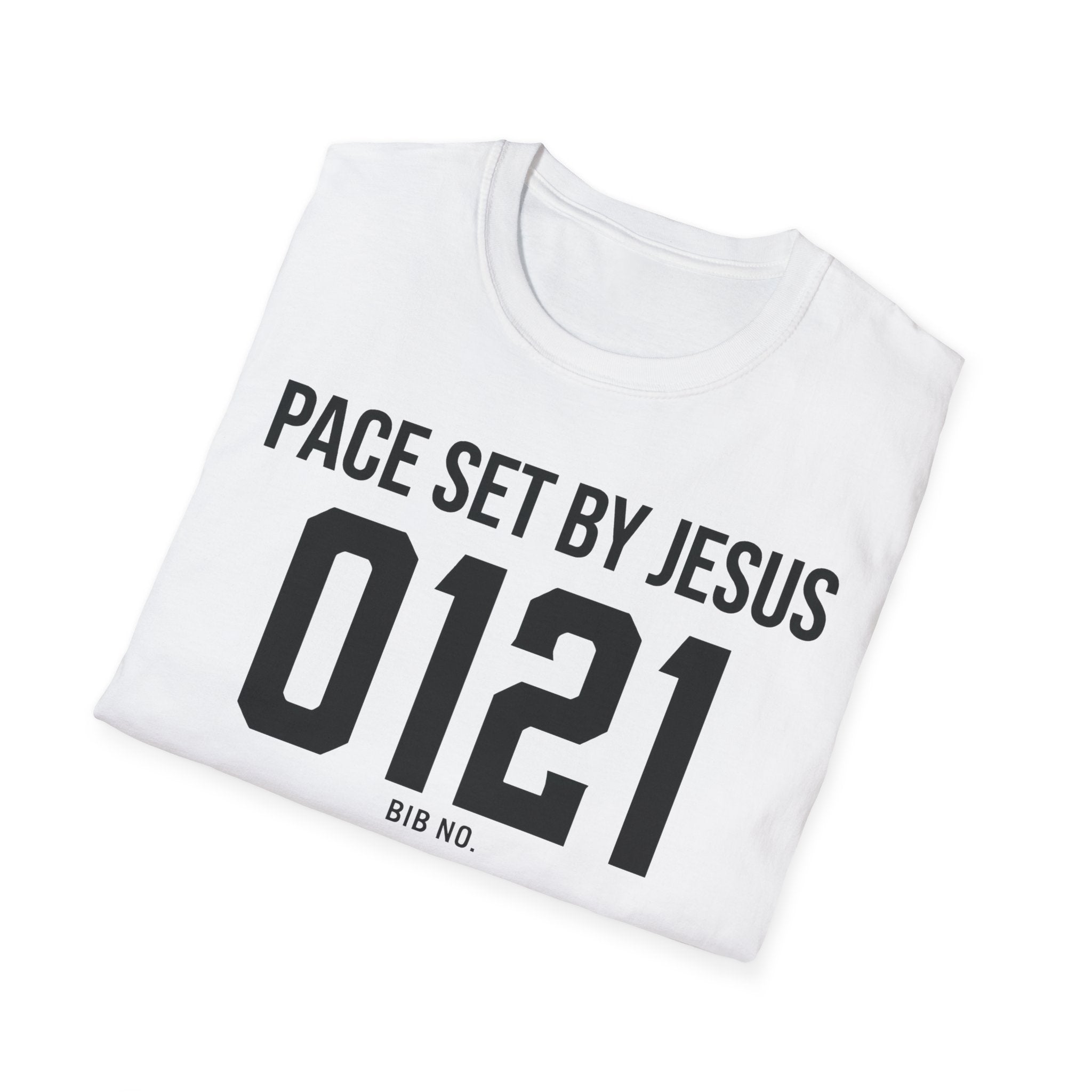 Pace Set by Jesus 0121 Bib Style Christian Runner T-Shirt