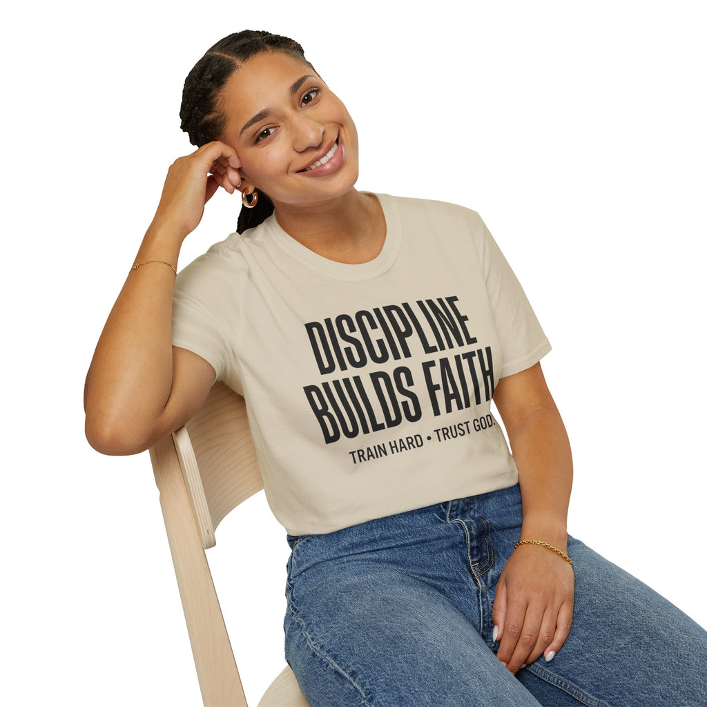 Discipline Builds Faith - Train Hard - Trust God Christian Runner T-Shirt