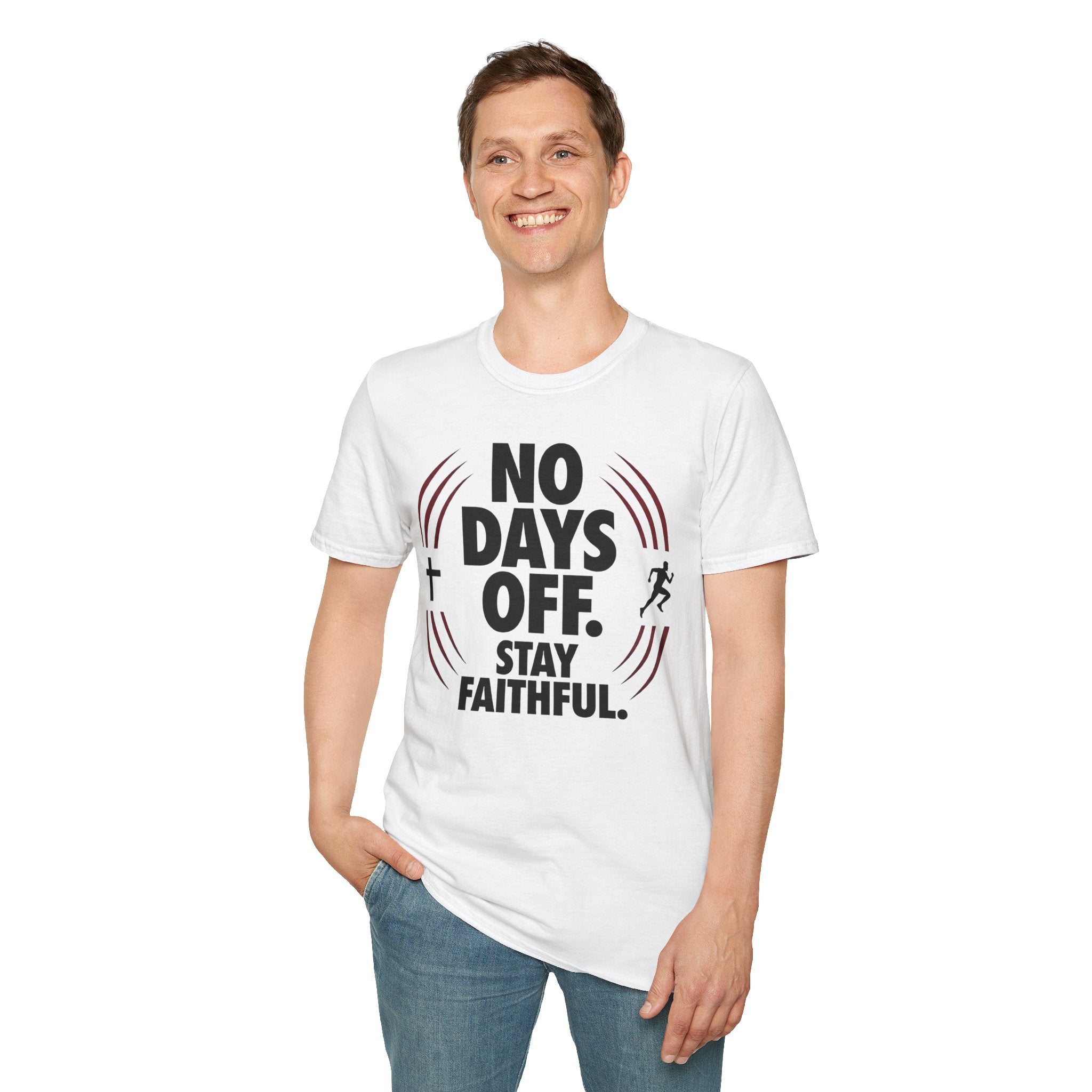No Days Off Stay Faithful Christian Runner T-Shirt (Male)