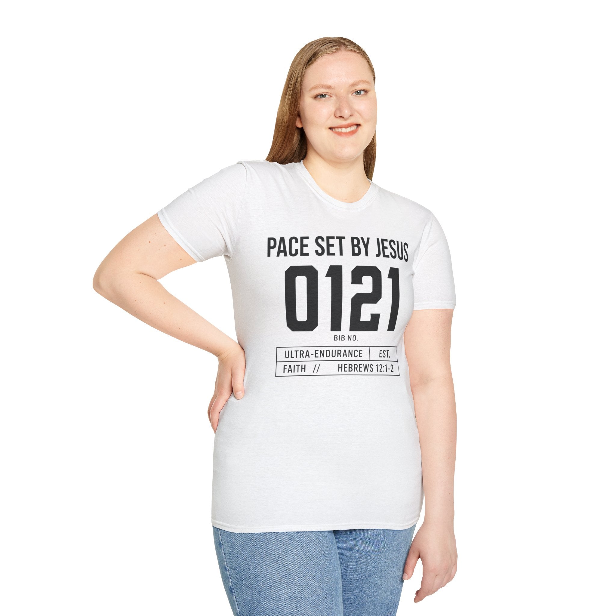 Pace Set by Jesus 0121 Bib Style Christian Runner T-Shirt