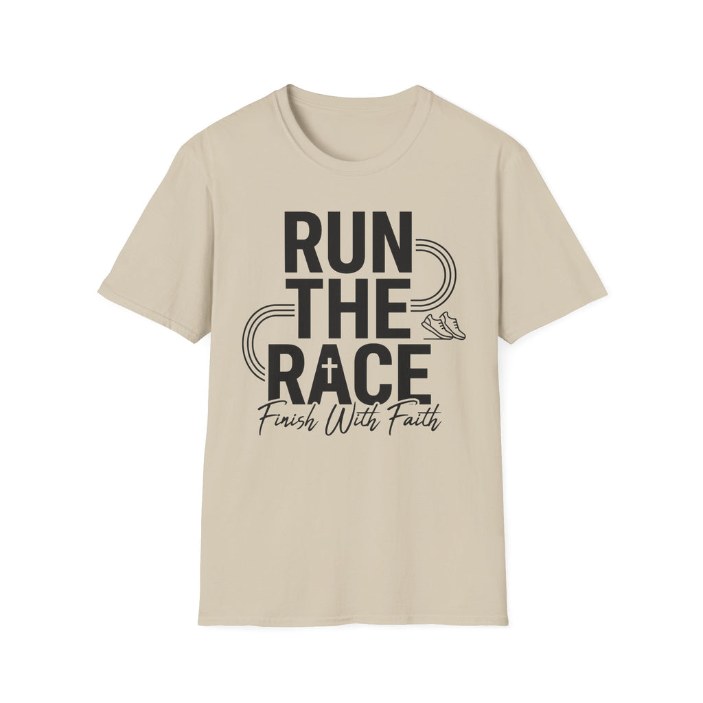 Run the Race - Finish with Faith Christian Runner T-Shirt