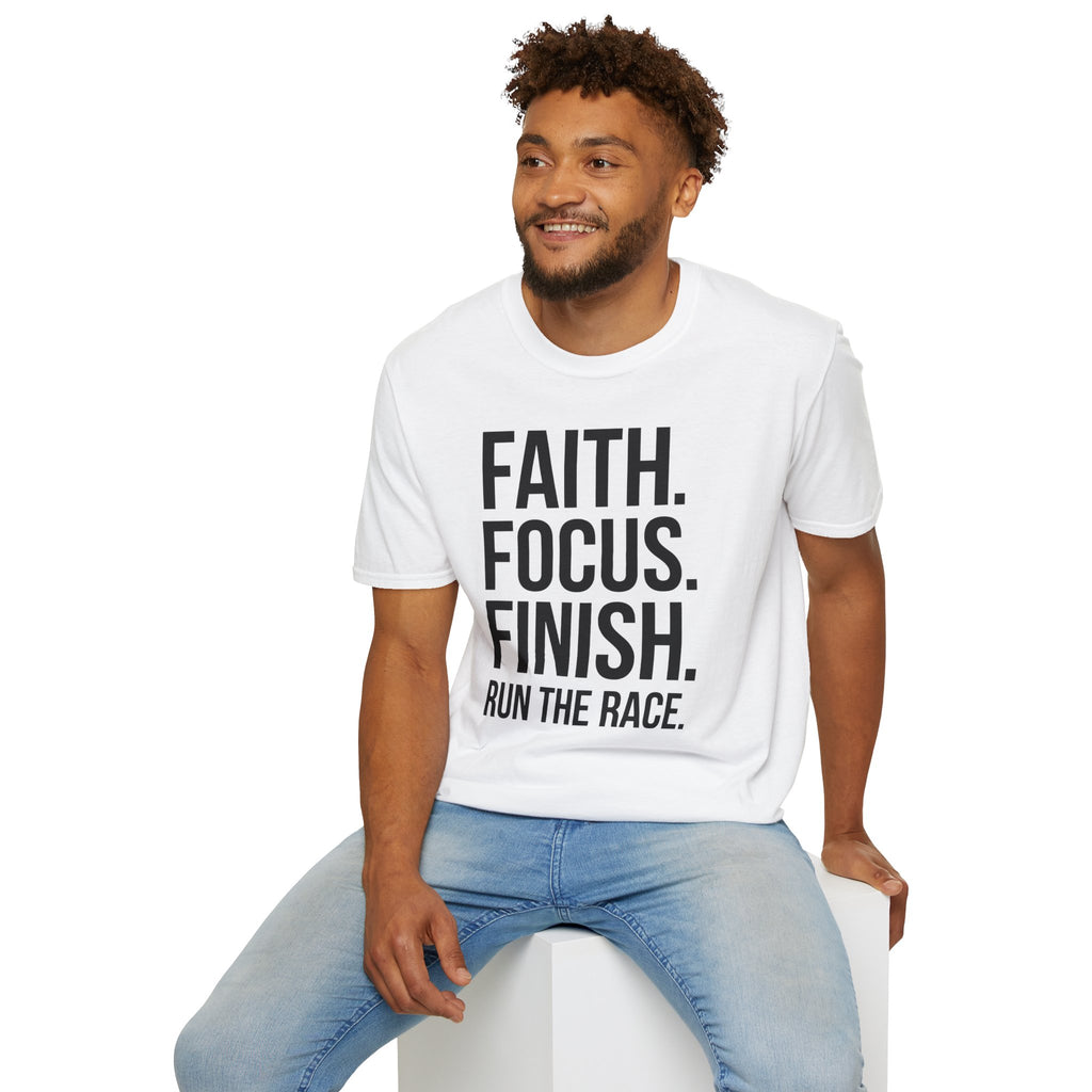 Faith Focus Finish - Run the Race Christian Runner T-Shirt