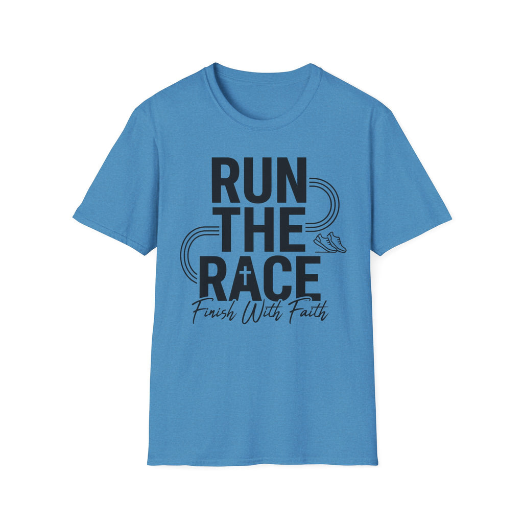Run the Race - Finish with Faith Christian Runner T-Shirt