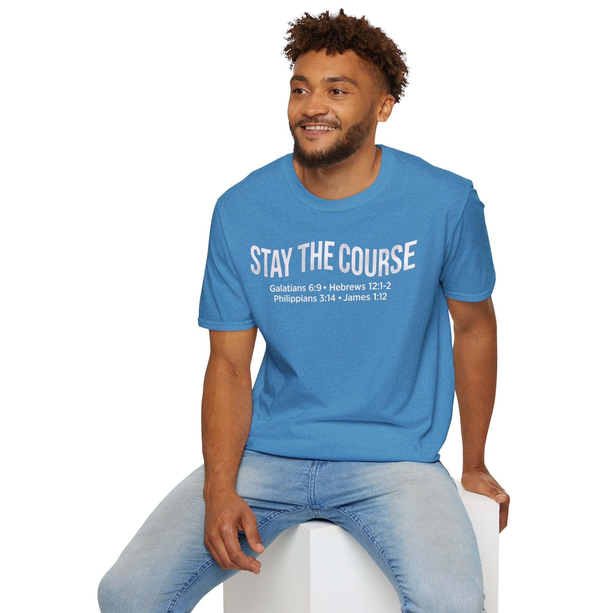 Stay The Course Bible Verse Christian Runner T-Shirt (Curvy Text)