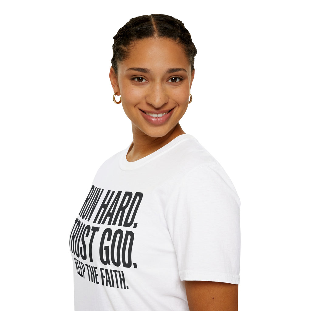Run Hard Trust God Keep the Faith Christian Runner T-Shirt