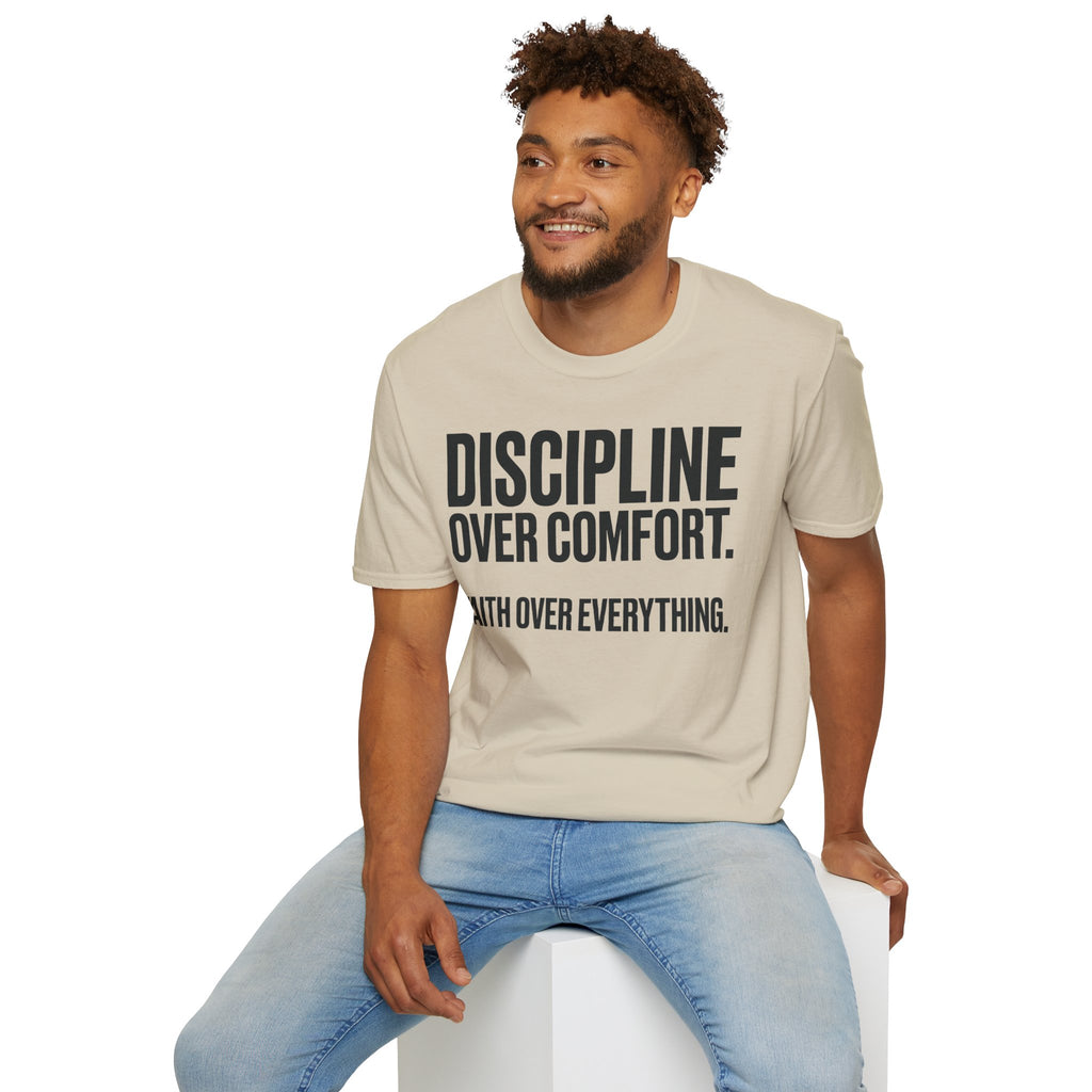 Discipline Over Comfort - Faith Over Everything Christian Runner T-Shirt