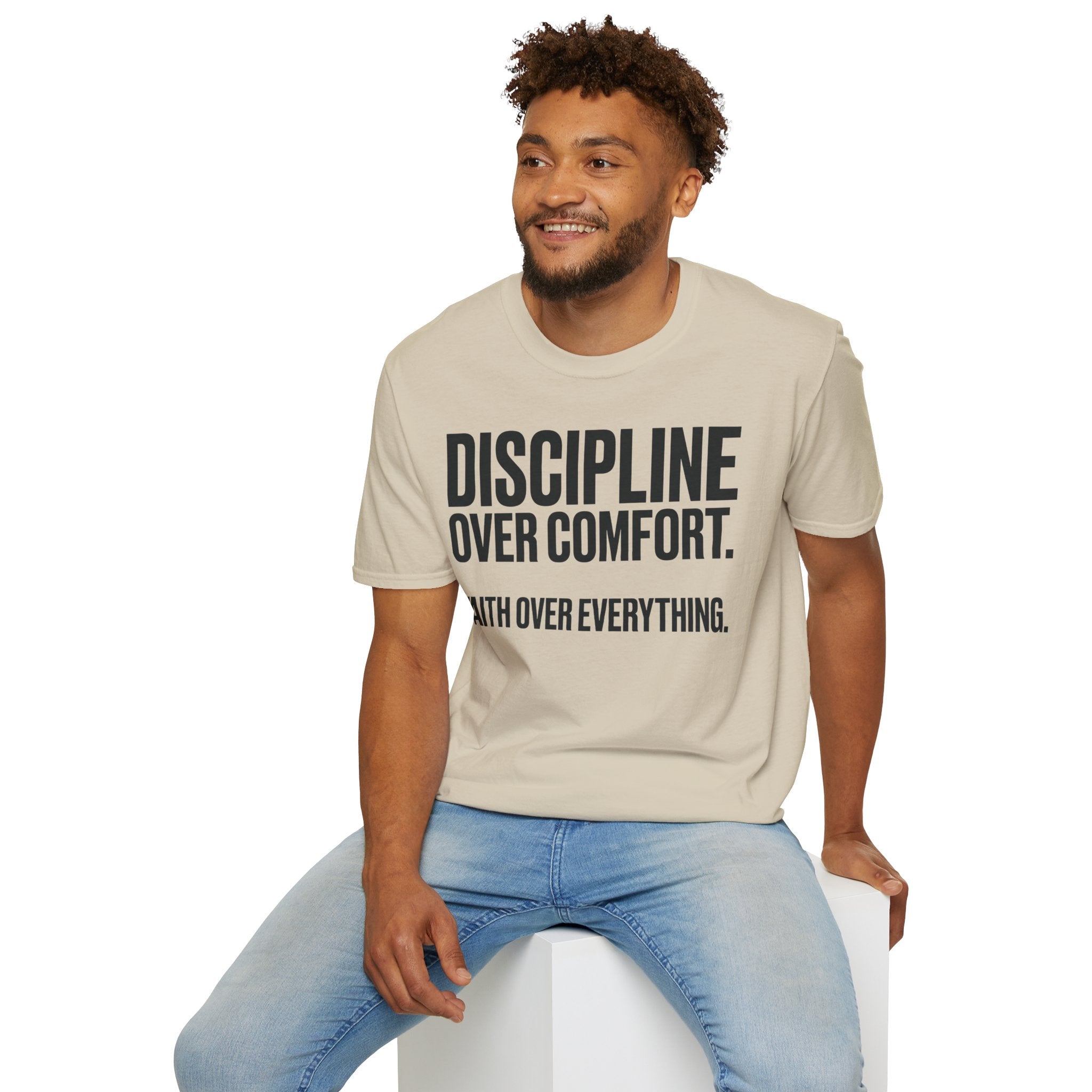 Discipline Over Comfort - Faith Over Everything Christian Runner T-Shirt