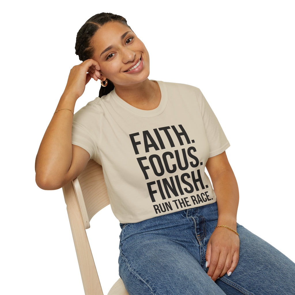 Faith Focus Finish - Run the Race Christian Runner T-Shirt