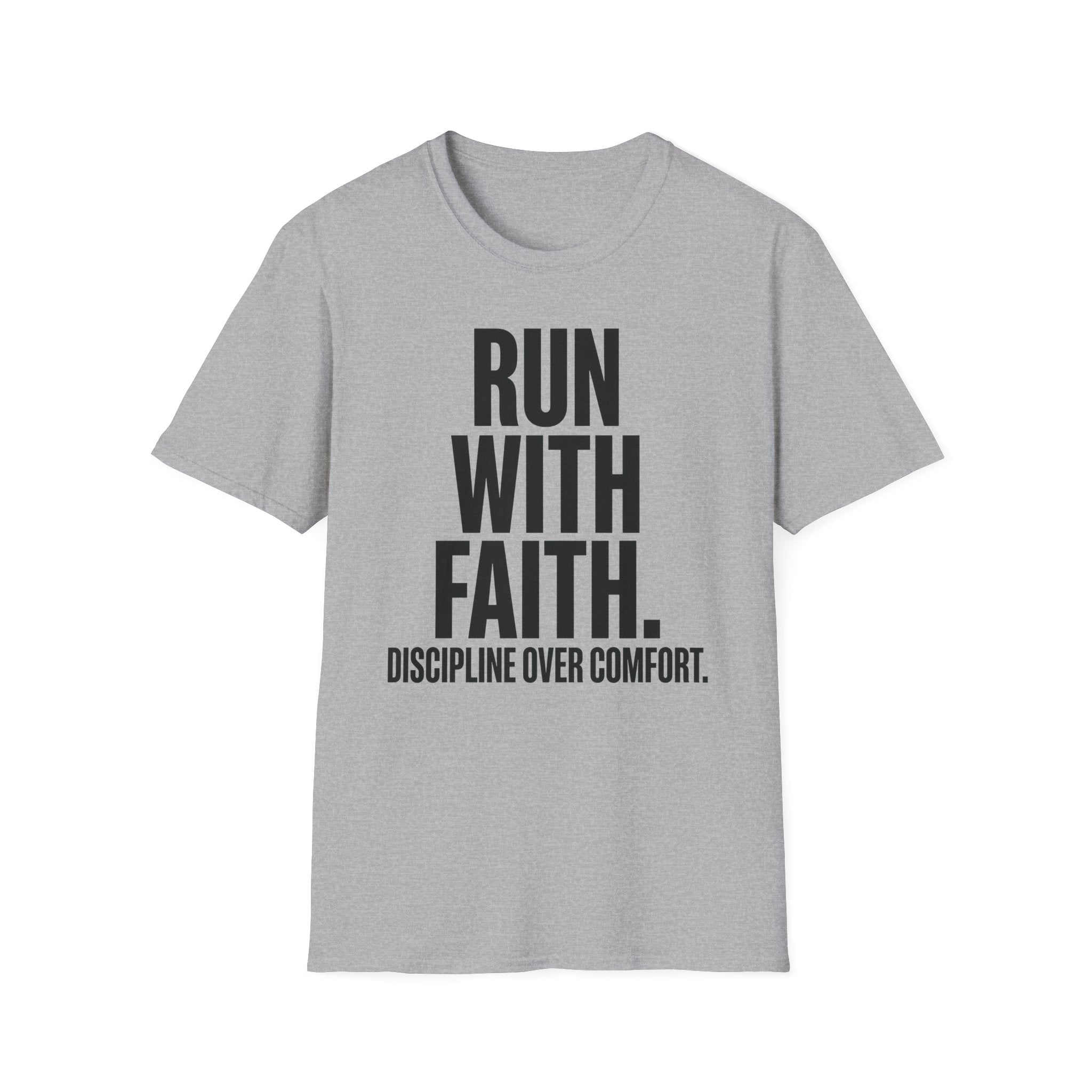 Run With Faith Discipline Over Comfort Christian Runner T-Shirt