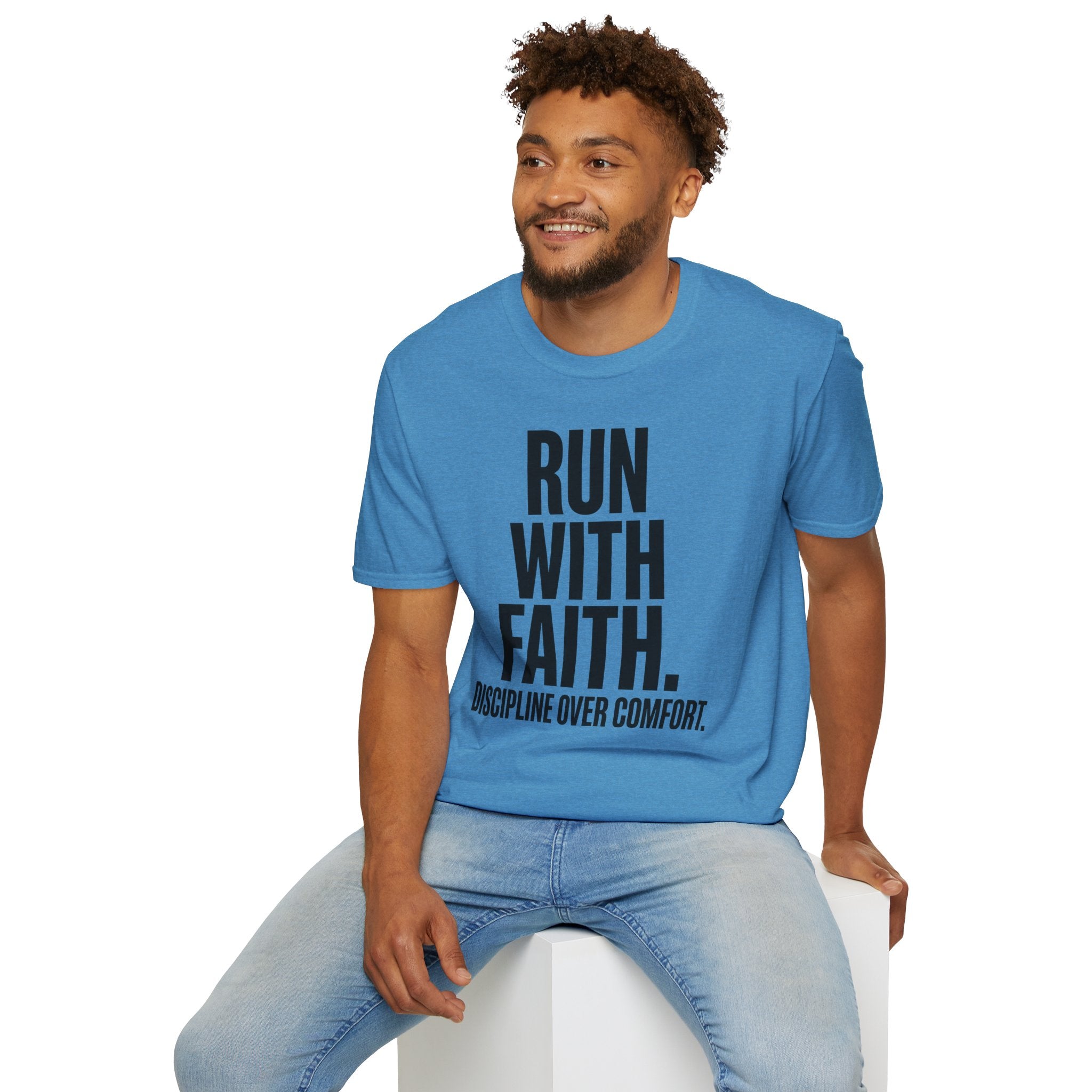 Run With Faith Discipline Over Comfort Christian Runner T-Shirt