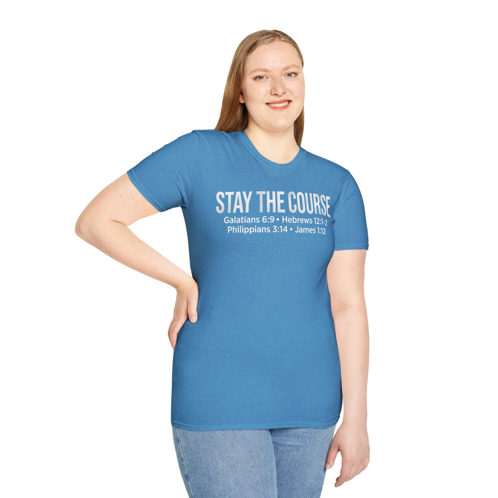 Stay The Course Christian Runner T-Shirt (Straight Text)
