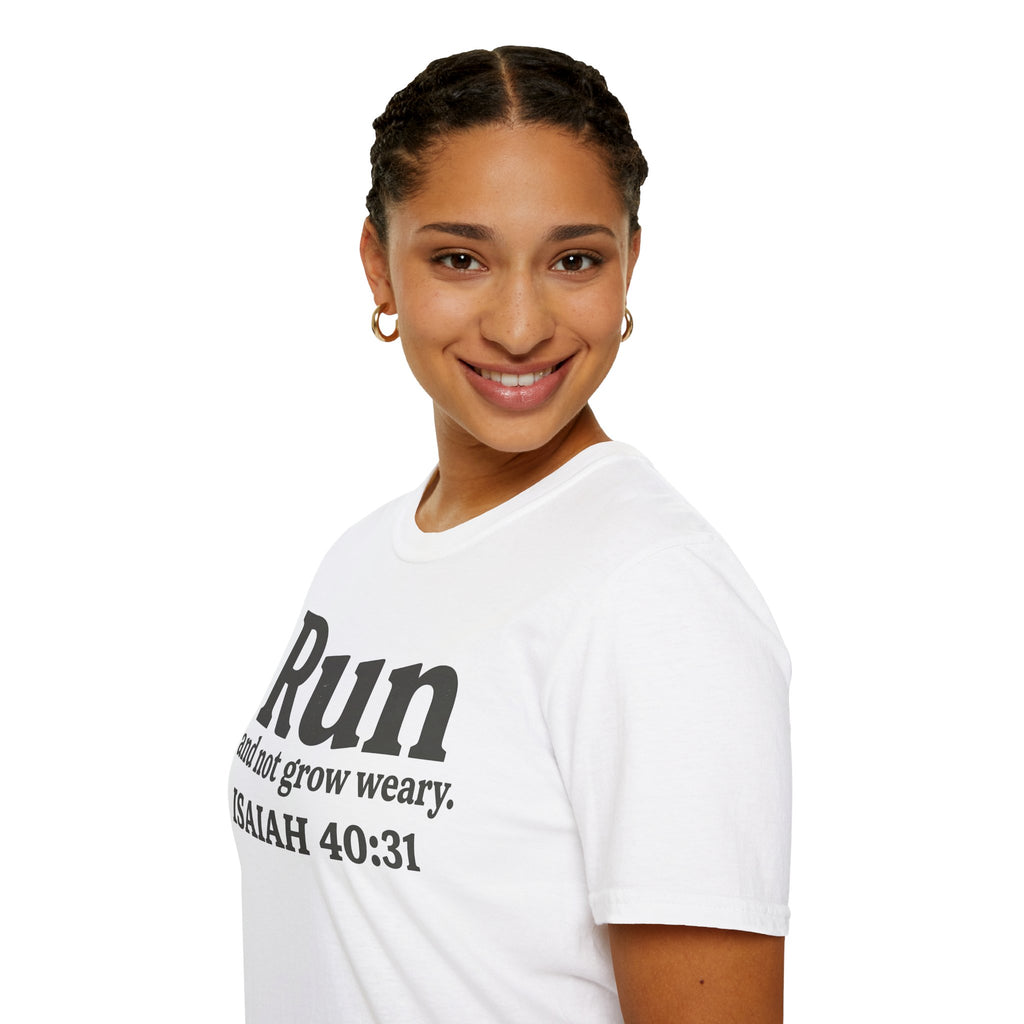 Run and Not Grow Weary Isaiah 40:31 Christian Runner T-Shirt