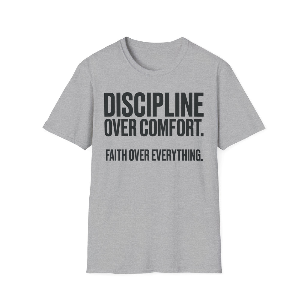 Discipline Over Comfort - Faith Over Everything Christian Runner T-Shirt
