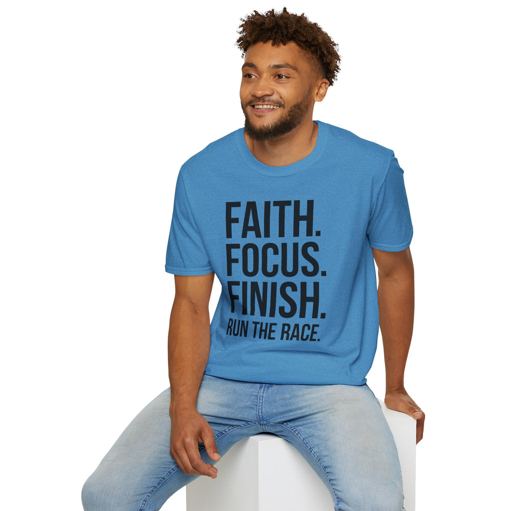 Faith Focus Finish - Run the Race Christian Runner T-Shirt