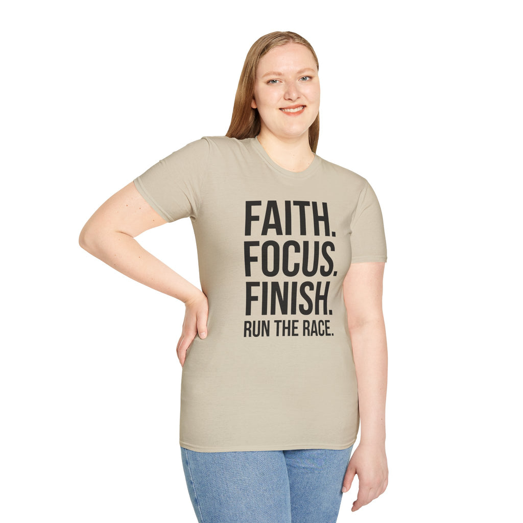 Faith Focus Finish - Run the Race Christian Runner T-Shirt