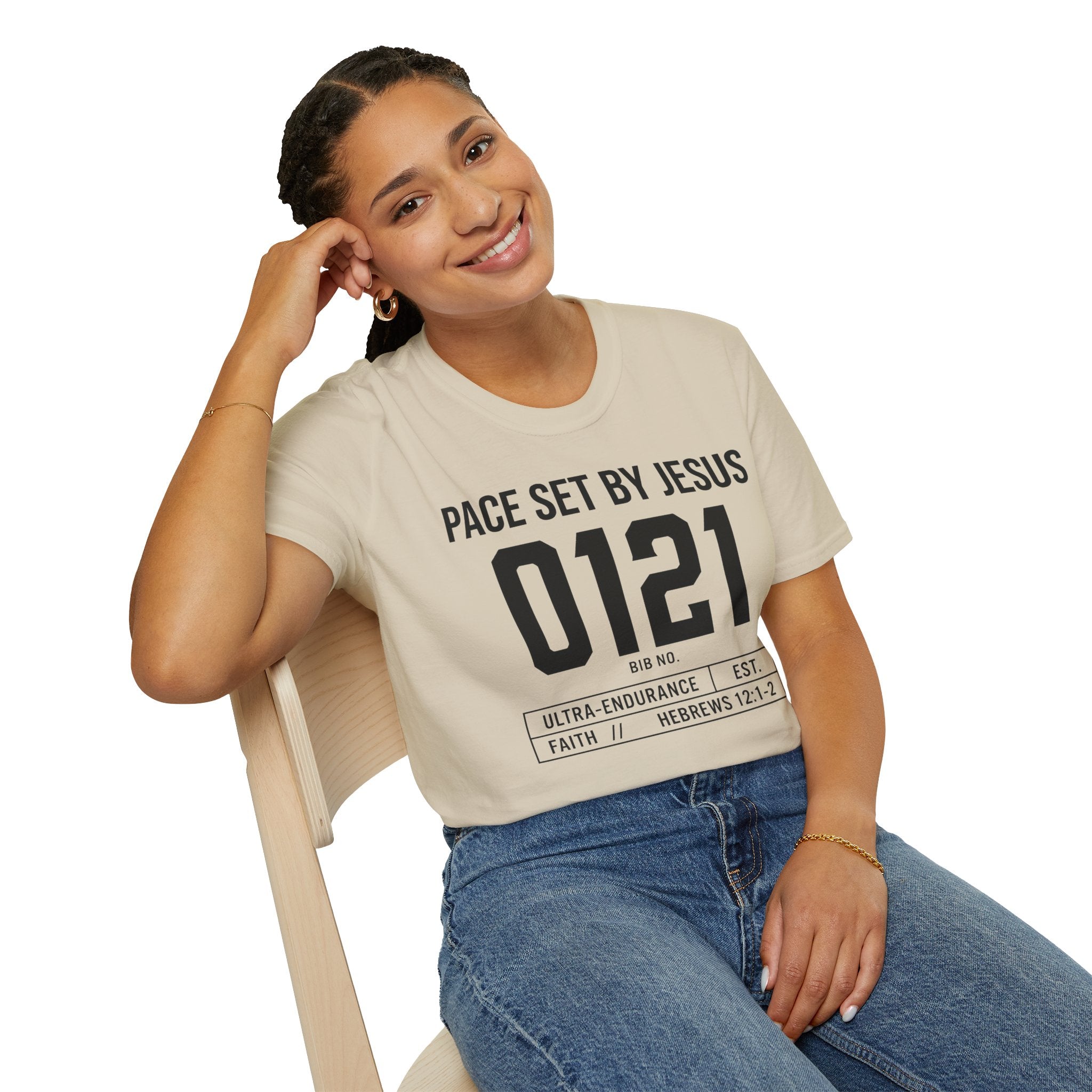 Pace Set by Jesus 0121 Bib Style Christian Runner T-Shirt
