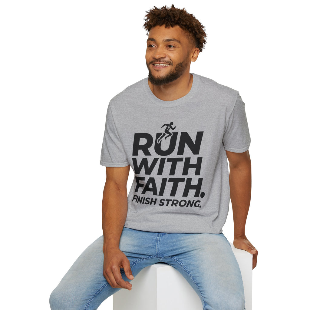 Run With Faith - Finish Strong Christian Runner T-Shirt