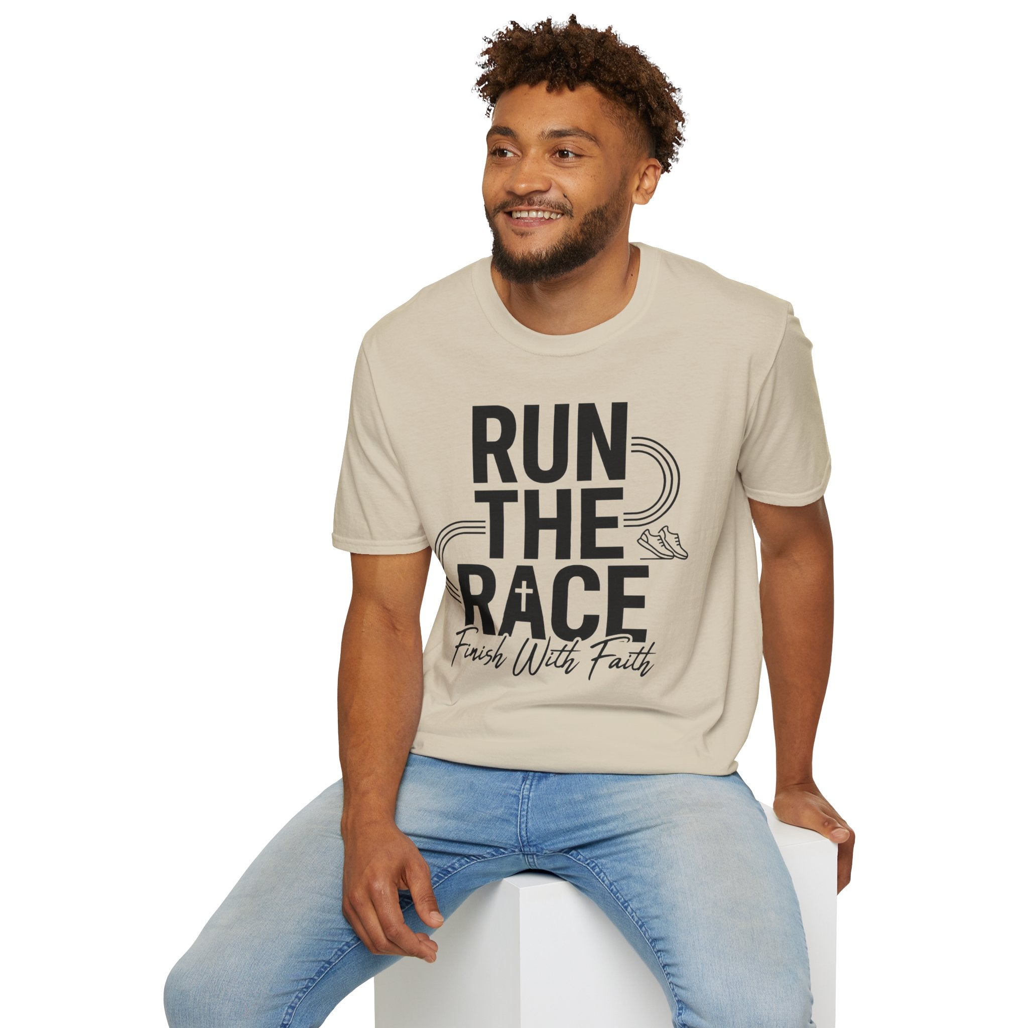 Run the Race - Finish with Faith Christian Runner T-Shirt