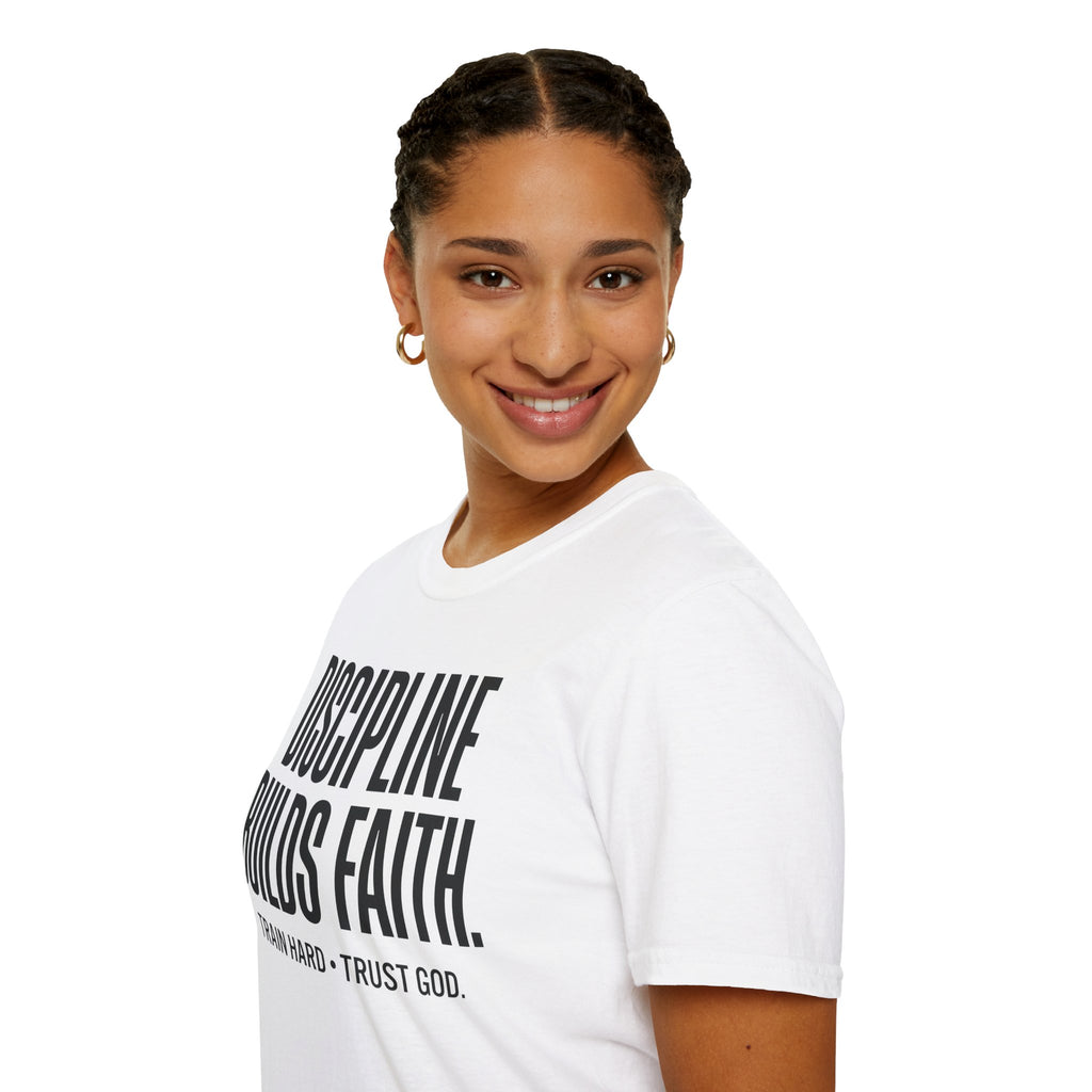 Discipline Builds Faith - Train Hard - Trust God Christian Runner T-Shirt