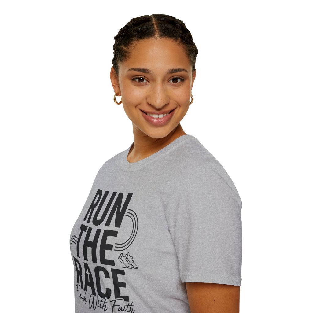 Run the Race - Finish with Faith Christian Runner T-Shirt