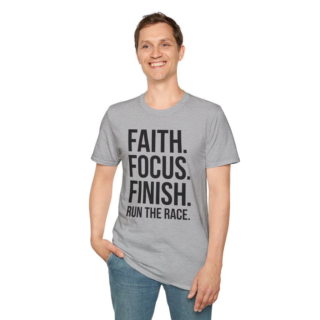 Faith Focus Finish - Run the Race Christian Runner T-Shirt