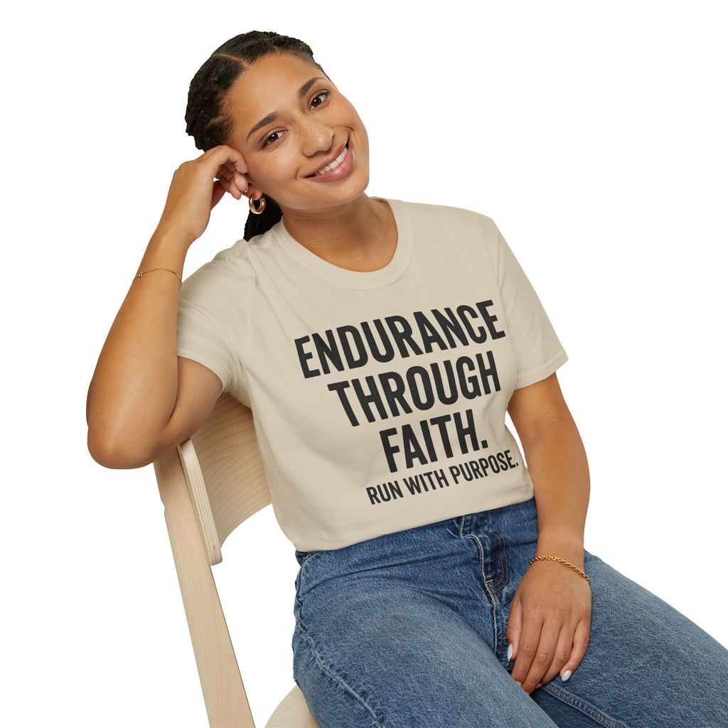 Endurance Through Faith - Run with Purpose Christian Runner T-Shirt