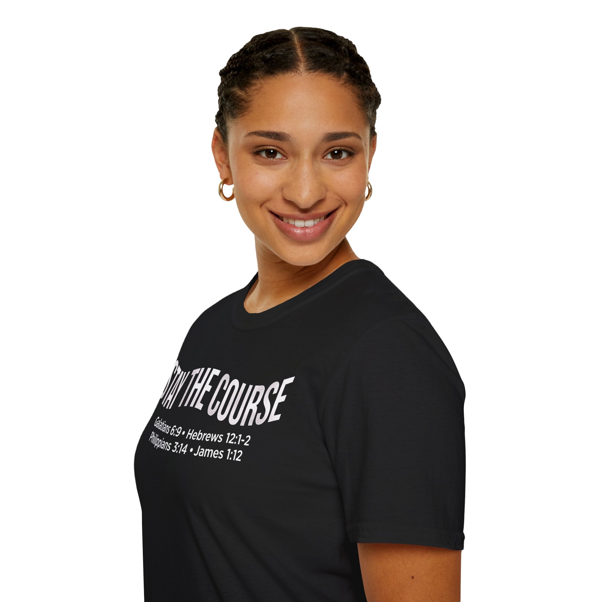 Stay The Course Bible Verse Christian Runner T-Shirt (Curvy Text)
