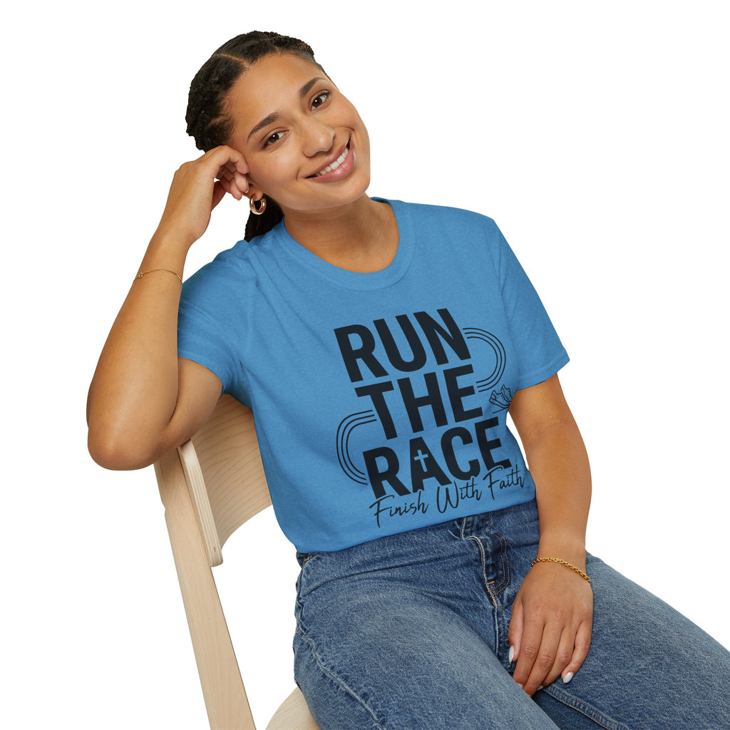 Run the Race - Finish with Faith Christian Runner T-Shirt